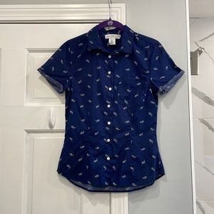 H&M LOGG Navy and White Sunglasses-Printed Cotton Button Down Shirt